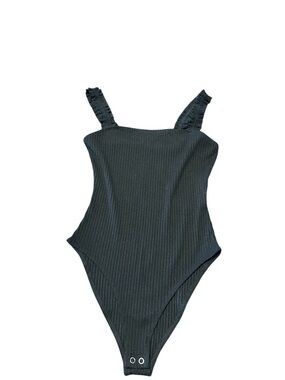 Forever 21 Black Ribbed Bodysuit with Square Neck